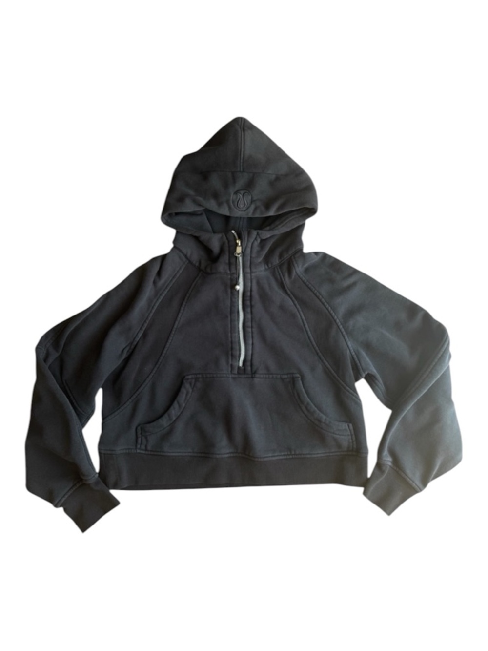 Lululemon Cropped Quarter Zip Hoodie Black Thumb Holes Scuba Style Pullover 2